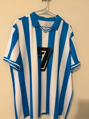 Original Use Blue & White Striped Short Sleeve Jersey with Black Number 7